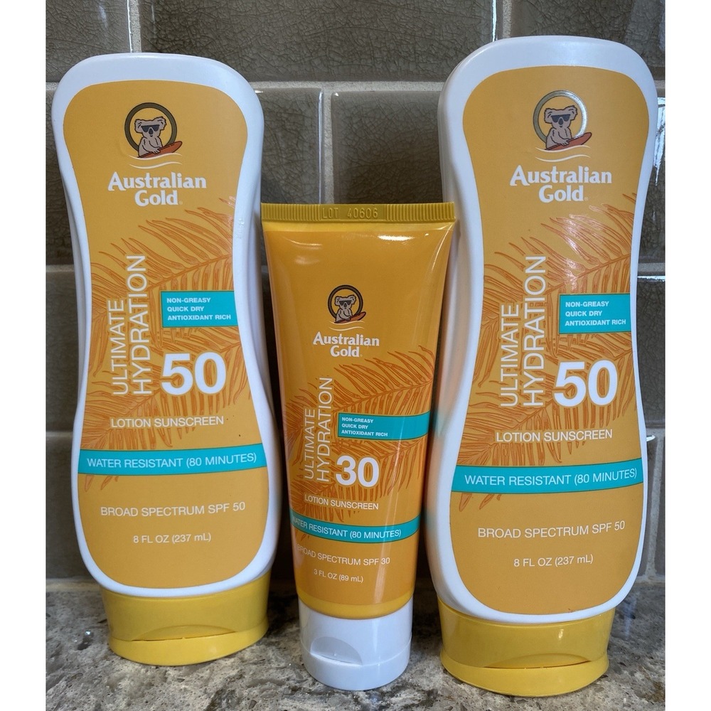 Australian Gold Ultimate Hydration Lotion Sunscreen SPF 50 SPF 30 Bundle NEW